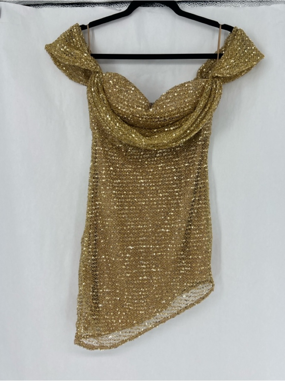 NWT Fashion Nova Staying Golden Sequin Off-Shoulder Cocktail Dress